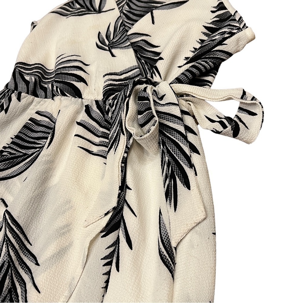 Womens Palm Leaf Wrap Midi Dress Medium Tropical Beach Vacation Resort Tie Waist - Picture 14 of 17